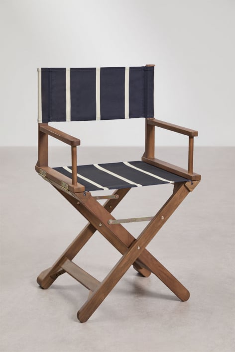 Ridley folding director's chair in acacia wood - Navy Blue - Tapioca Beige