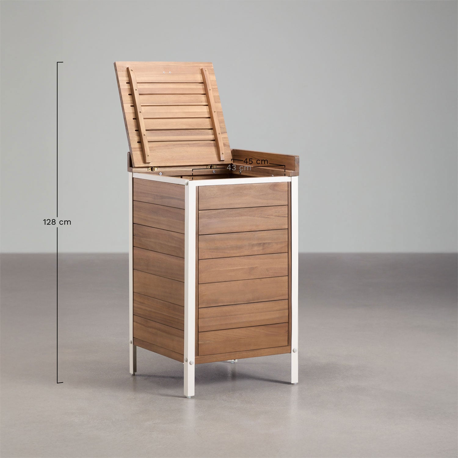 Corner storage module for modular outdoor kitchen in acacia wood and aluminum Reggie, medidas