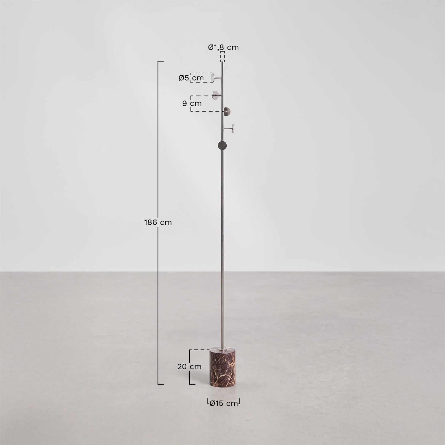 Drivela iron and marble standing coat rack, medidas