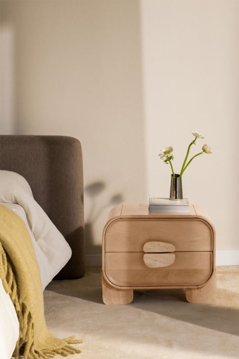 Kivalina 50x35 cm nightstand in mango wood and natural stone