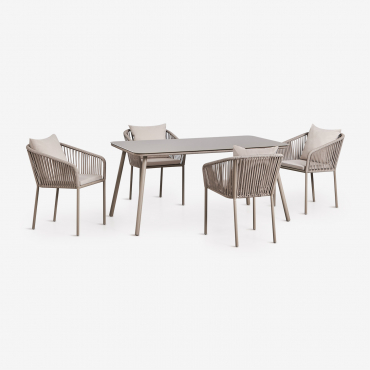 Rectangular Table Set 160x90 Cm And 4 Garden Chairs In Braided Rope Arhiza Classic Moka Brown - Sklum