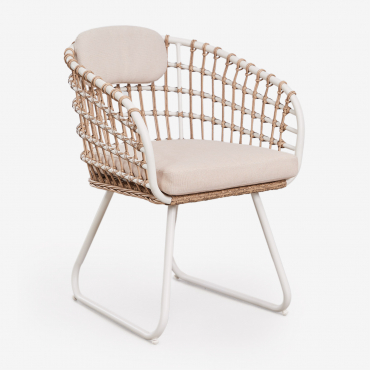 Set Of 4 Dining Chairs With Armrests In Aluminum And Synthetic Rattan Isaran Gardenia White - Sklum
