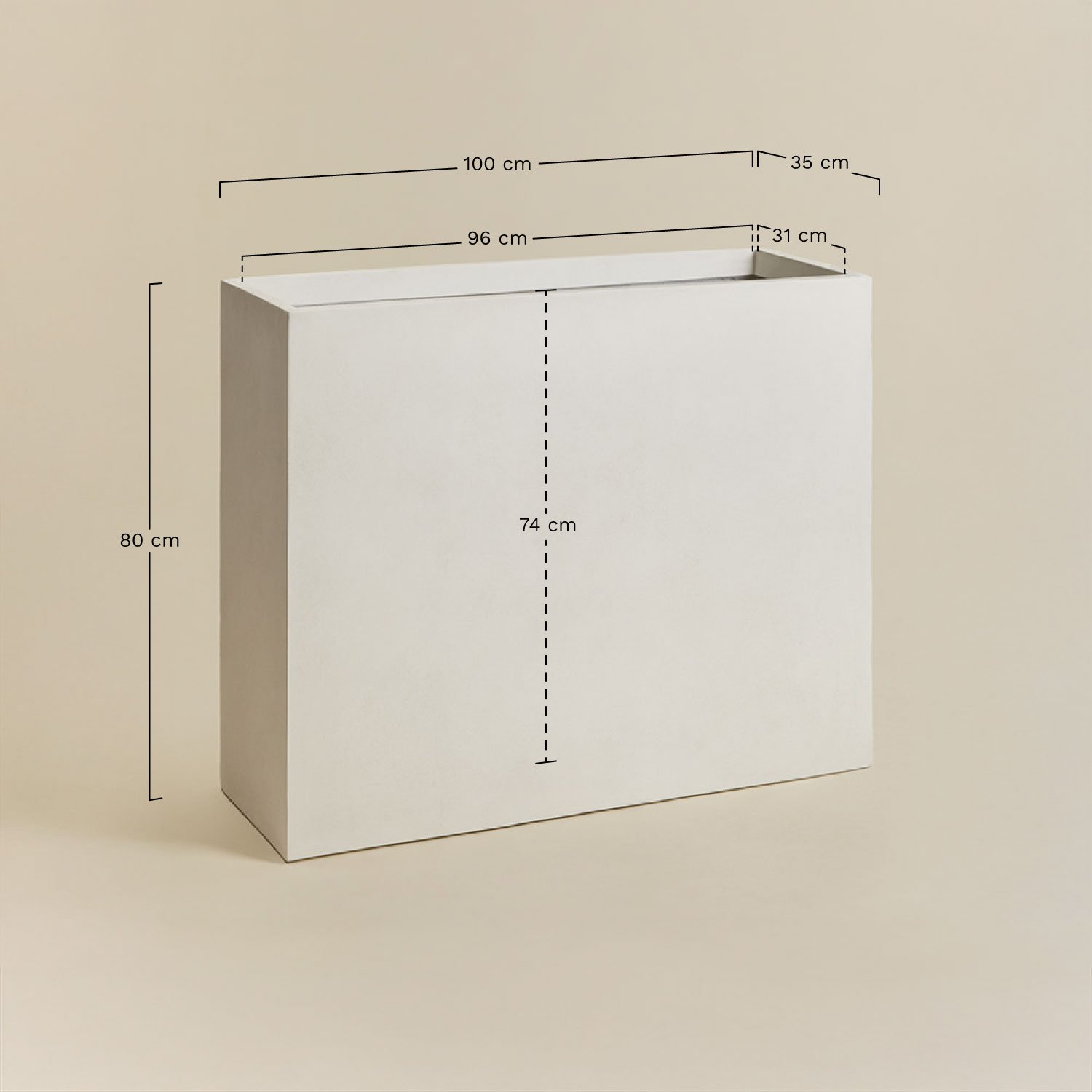 Rectangular outdoor cement planter Neyrua, medidas