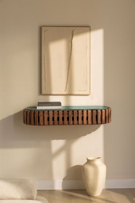 Wall-mounted hallway console 90x40 cm in mango wood and natural stone Bytum - Green Marble Udaipur
