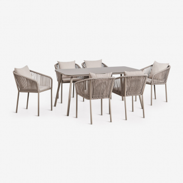 Rectangular Table Set 160x90 Cm And 6 Garden Chairs In Braided Rope Arhiza Classic Moka Brown - Sklum
