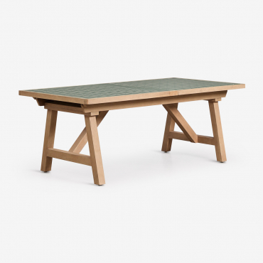 Rectangular Dining Table 200-260-320x100 Cm Extendable In Acacia Wood Dubai Dark Green - Sklum