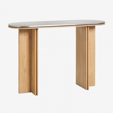 Oval 120x40 Cm Hallway Console Table In Oak Veneer And Stainless Steel Lindina Brown Oak - Sklum