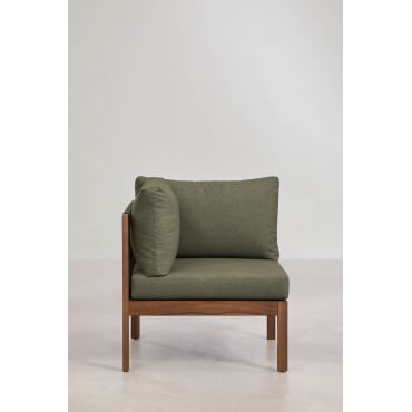 Branson Acacia Wood Corner Module For Modular Garden Sofa Deep Olive Green & Dark Acacia Brown - Sklum