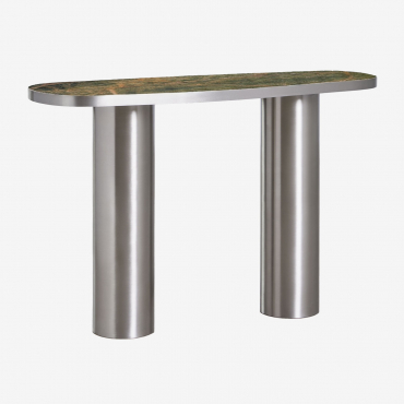 Oval 120x40 Cm Hallway Console Table In Natural Stone And Stainless Steel Fertrix Green Marble Forest - Sklum
