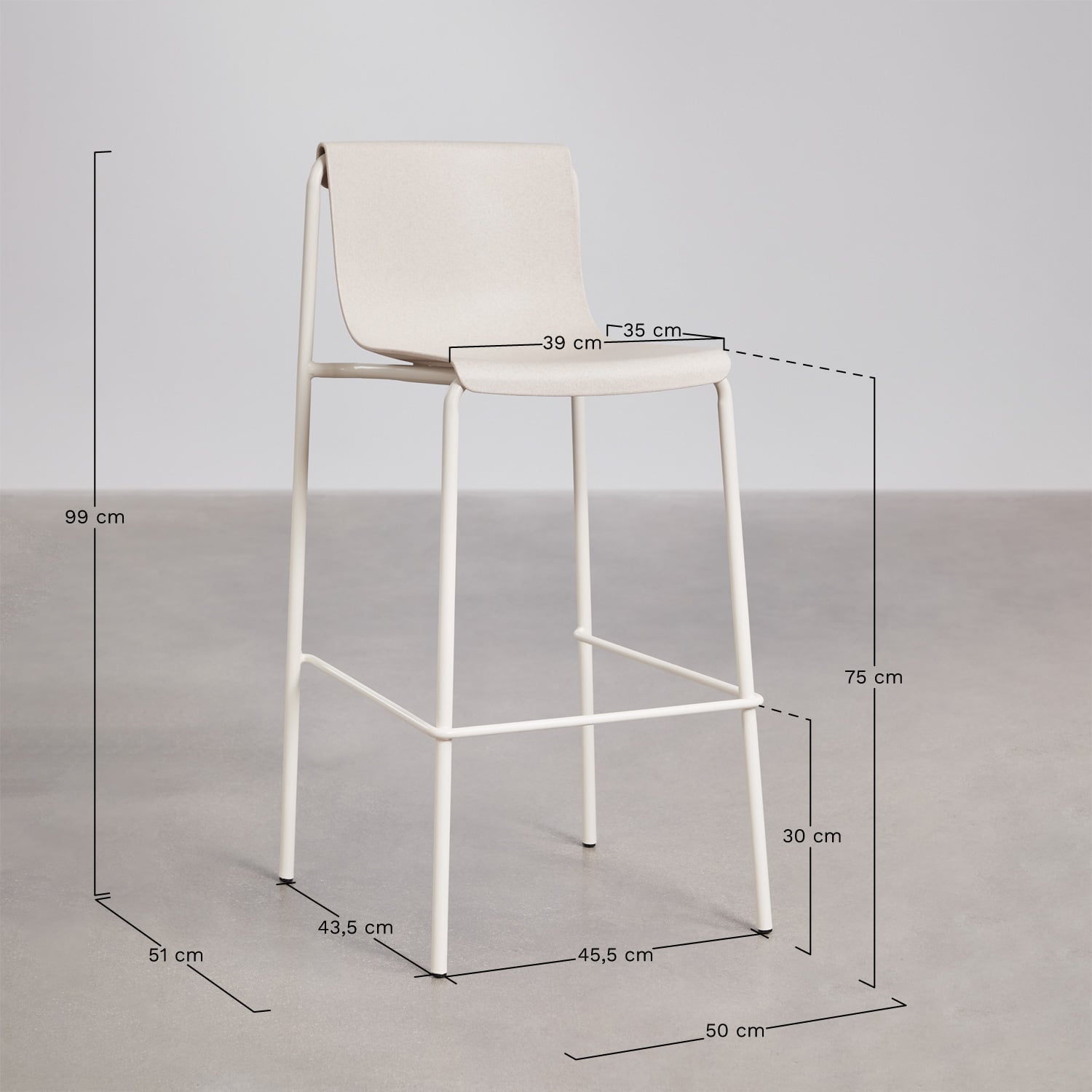 Pack of 4 high garden stools in polypropylene Ismene, medidas