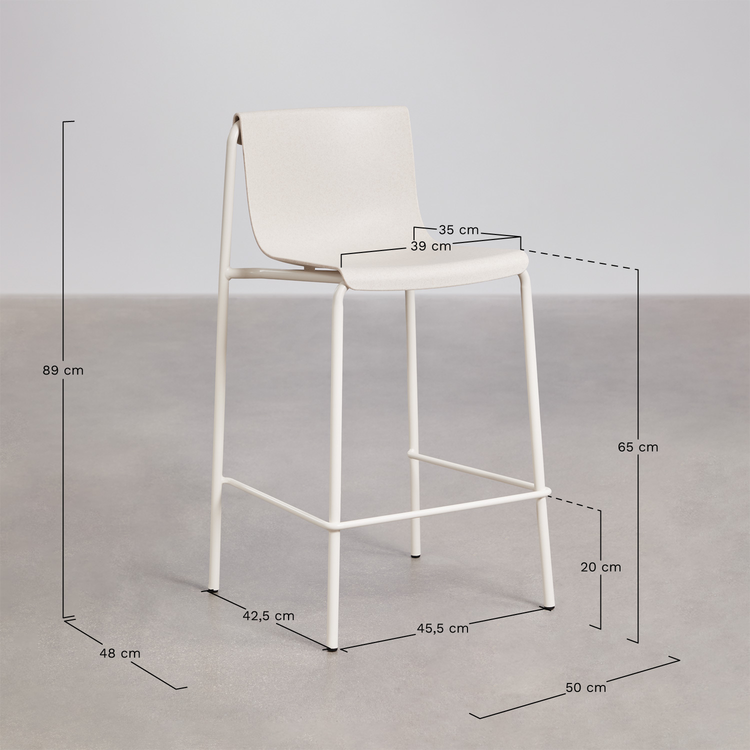 Pack of 4 high stools in polypropylene Ismene, medidas