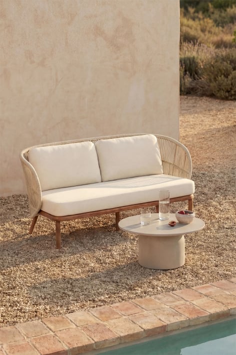 Garden set with 2-seater sofa in Capri braided rope and round Ø75 cm Layana cement coffee table