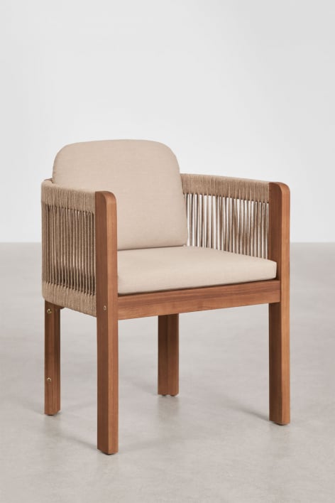 Pack of 2 garden chairs with armrests in acacia wood and Serel braided rope