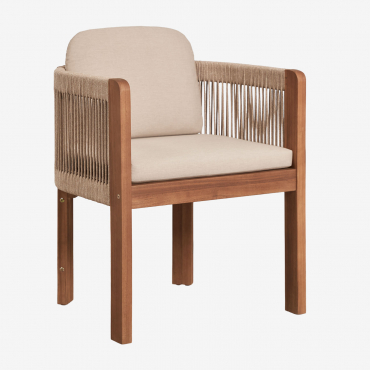 Set Of 4 Serel Acacia Wood And Braided Rope Dining Chairs With Armrests Acacia Brown - Sklum