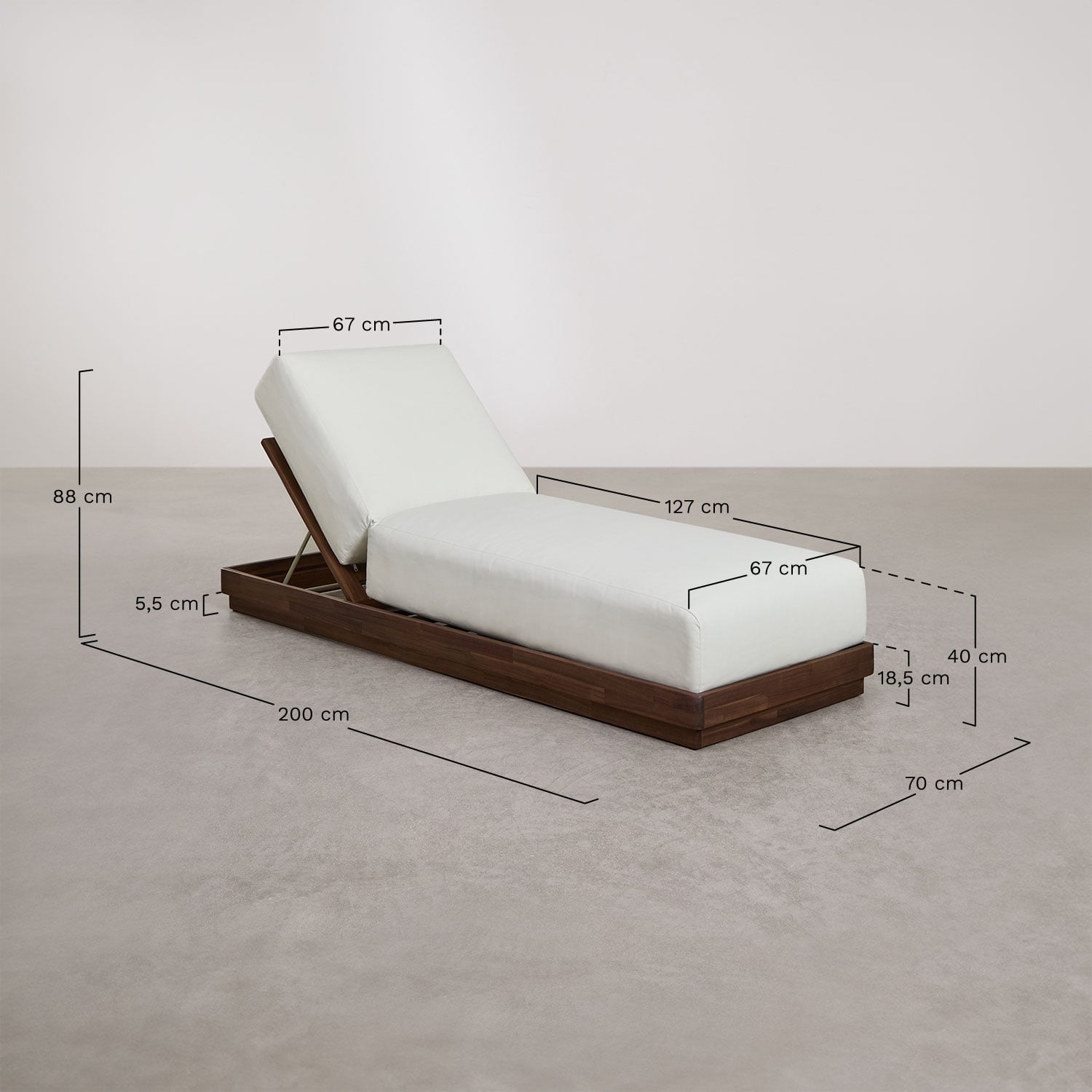 Acacia wood reclining sun lounger Lecia, medidas