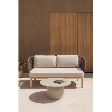 Garden Set With 2-seater Sofa In Capri Braided Rope And Round Ø75 Cm Layana Cement Coffee Table Brown Chocolate - Sklum
