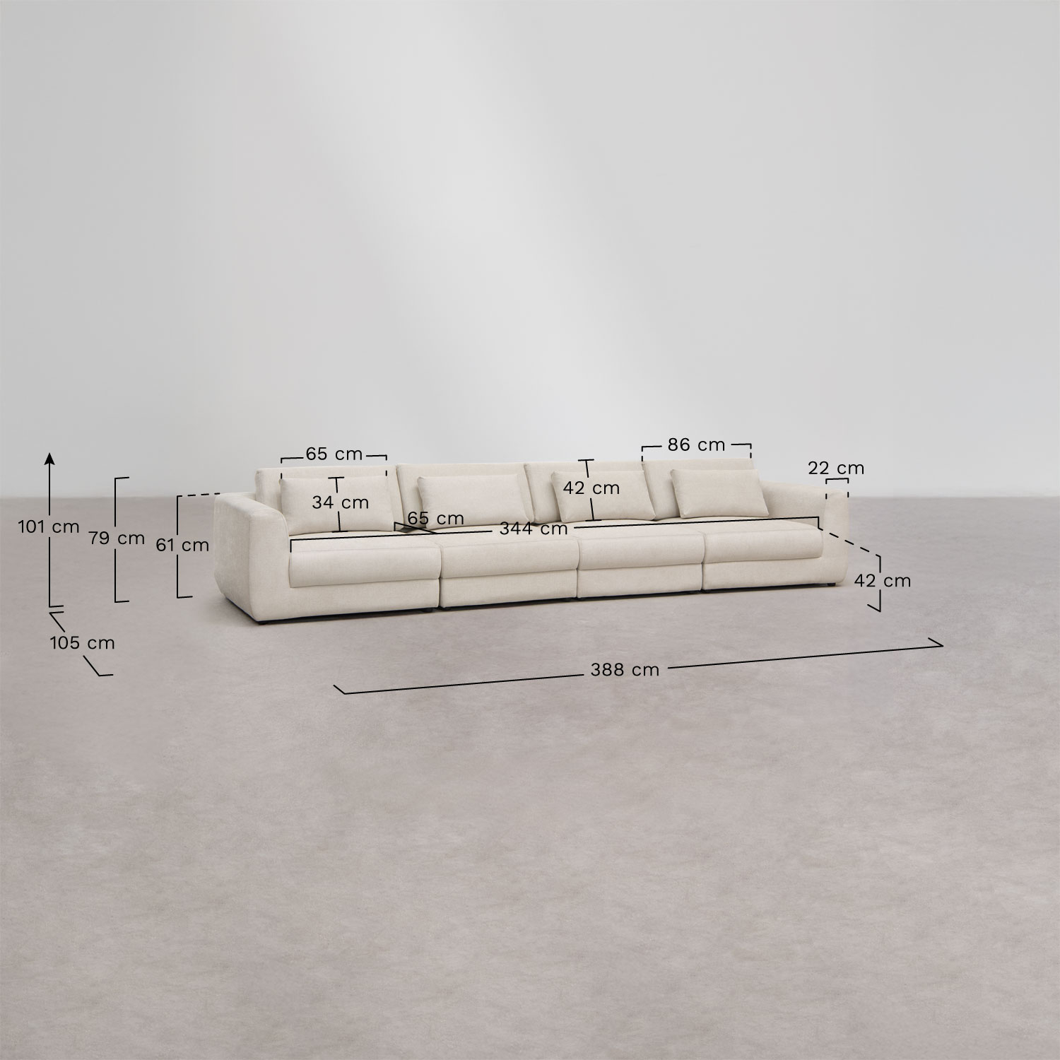 Modular 4-piece sofa in Cataline chenille, medidas