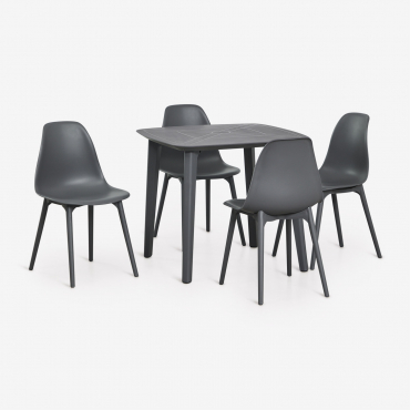 Square Table Set 85x85 Cm And 4 Garden Chairs In Polypropylene Scand Grey Graphite - Sklum