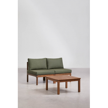 Branson Acacia Wood 2-piece Modular Sofa And Coffee Table Garden Set Deep Olive Green & Dark Acacia Brown - Sklum