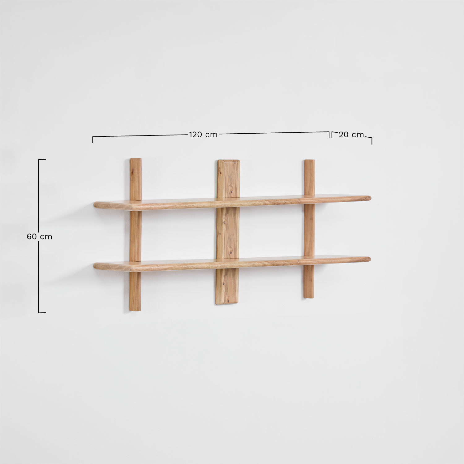 Erisu acacia wood wall shelf ↔︎120 cm, medidas