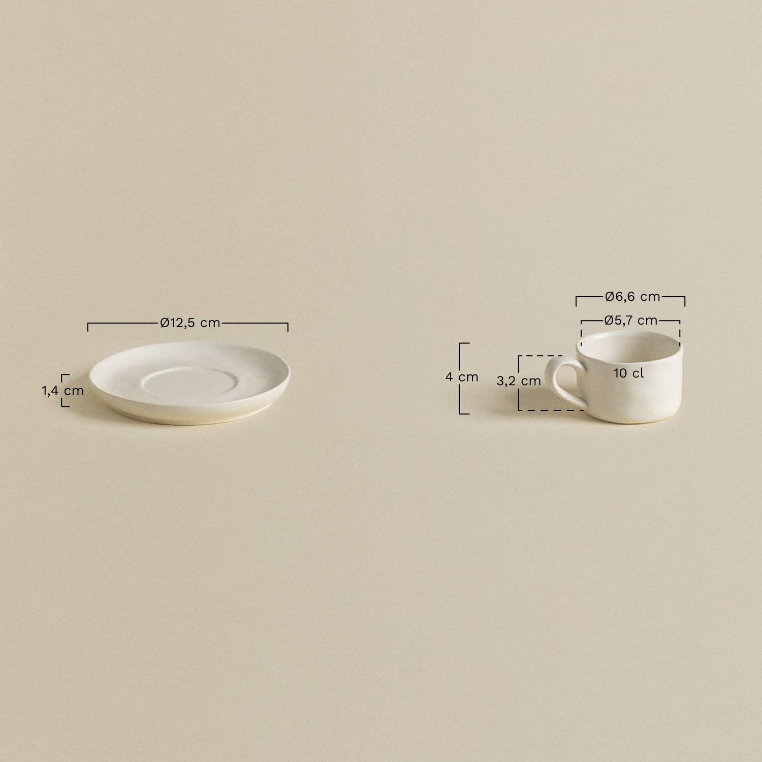 Pack of 2 coffee cups 10 cl with saucer Belvere, medidas