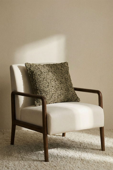 45x45 cm square cushion in Zanero bouclé fabric - Deep Olive Green 