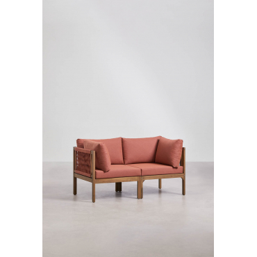 2-piece Garden Modular Sofa With Acacia Wood Armrests Branson Terracotta - Acacia Brown - Sklum