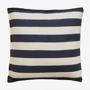 Square Cushion 45x45 Cm In Trakos Linen White - Navy Blue - Sklum