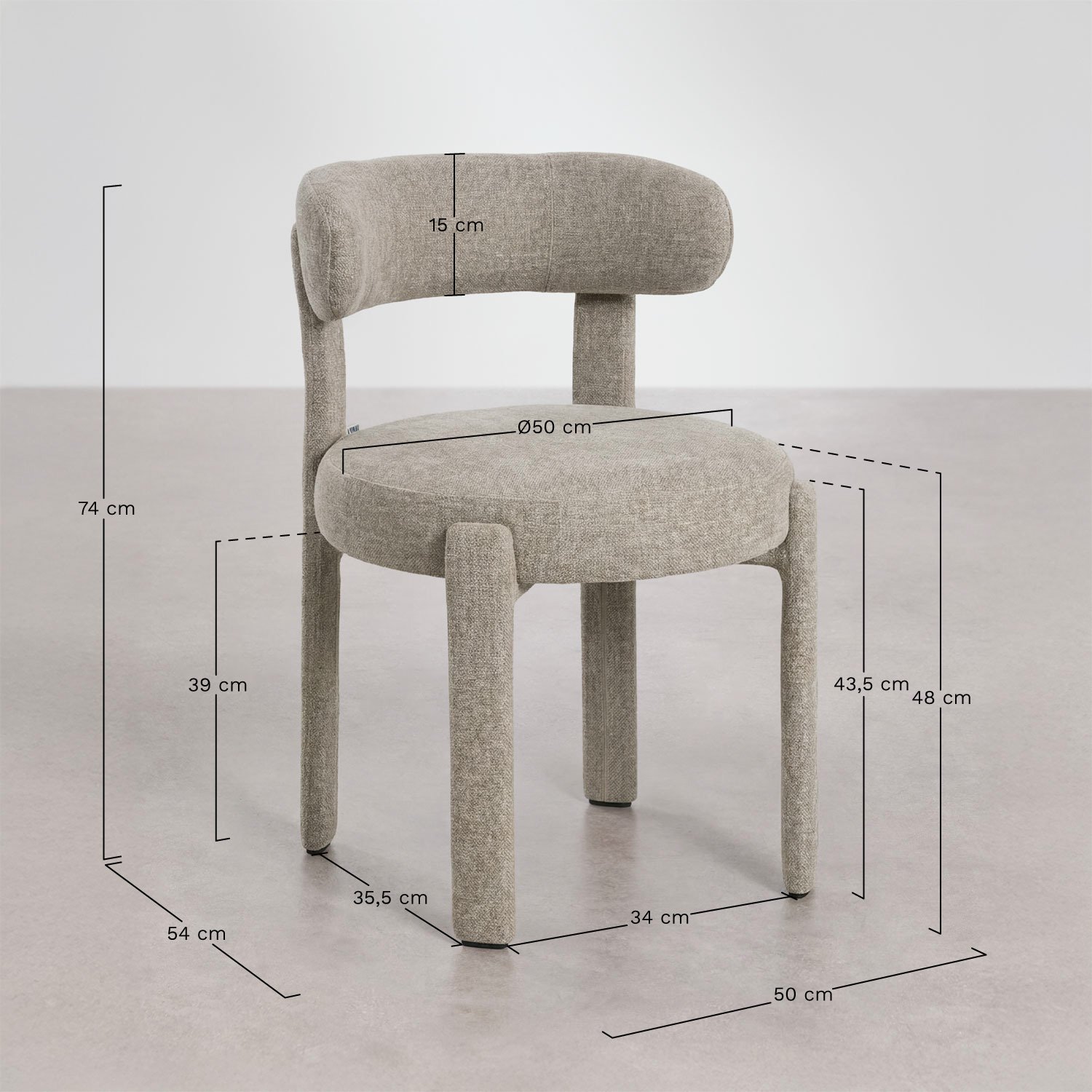 Jolie upholstered dining chair with iron frame, medidas