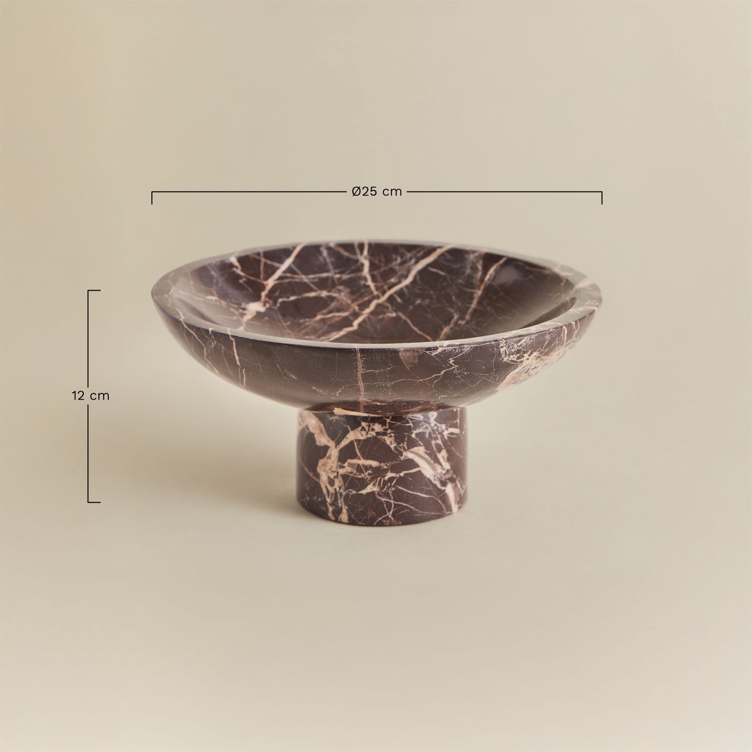 Round decorative bowl Ø25 cm in Korinza marble, medidas