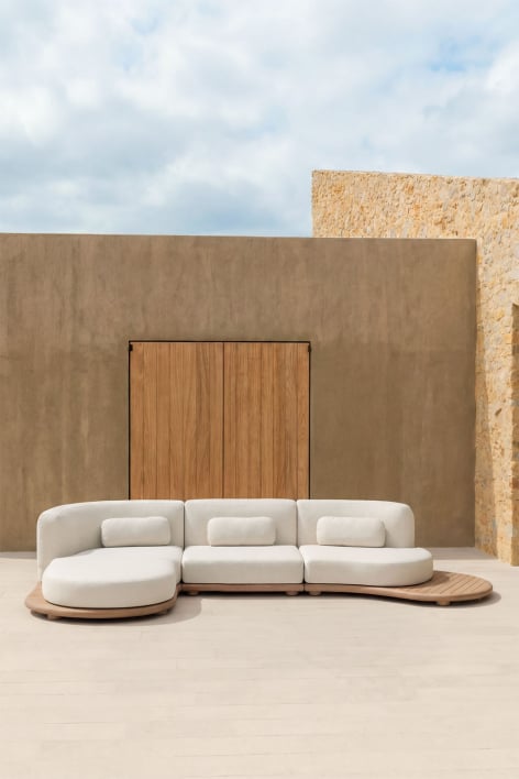 Left modular 3-piece garden chaise lounge sofa in acacia wood Gerard