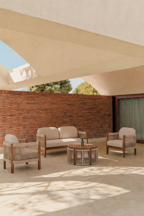 Serel garden set with 2-seater sofa, 2 armchairs and coffee table in acacia wood