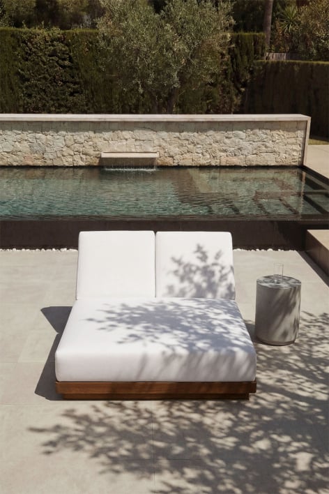 Double reclining sun lounger in acacia wood Lecia