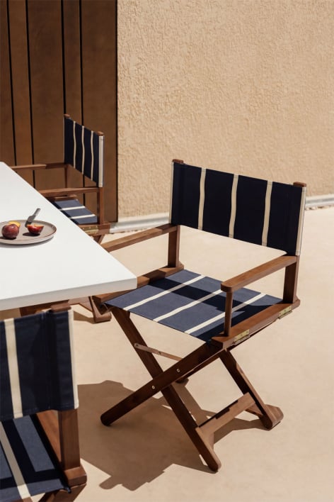 Ridley folding garden director's chair in acacia wood - Navy Blue - Tapioca Beige