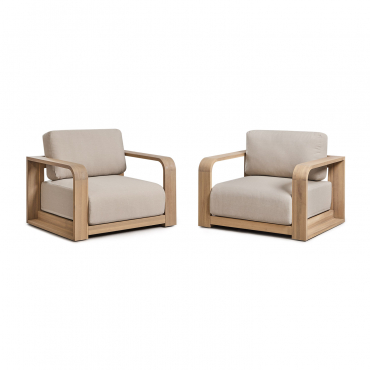 Pack Of 2 Garden Armchairs With Acacia Wood Armrests Brivori Light Brown Acacia - Sklum