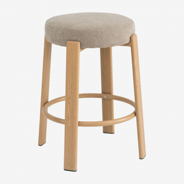 High Stool In Chenille Fabric And Iron Jolie Brown Natural Wood & ↑65 Cm & Chenille Brown Wheat - Sklum