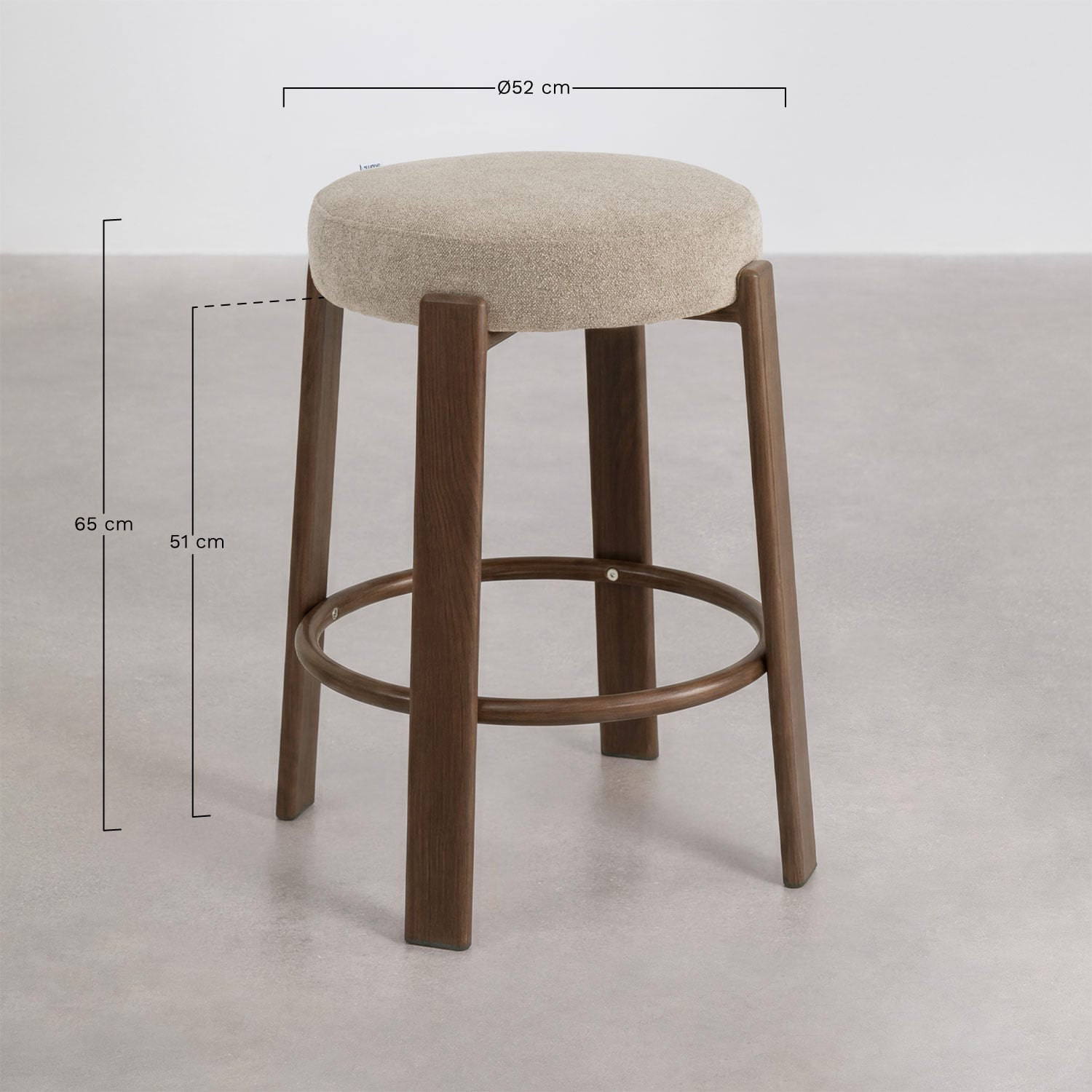 Set of 4 high stools 65 cm in chenille fabric and iron Jolie, medidas