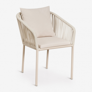 Pack Of 4 Dining Chairs With Armrests In Braided Rope Arhiza Classic Tapioca Beige - Sklum