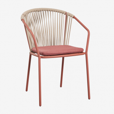 Pack Of 4 Stackable Dining Chairs In Steel And Braided Rope Oklahoma Red Clay - Sklum