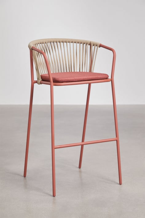 Oklahoma high stool in steel and braided rope - Red Clay