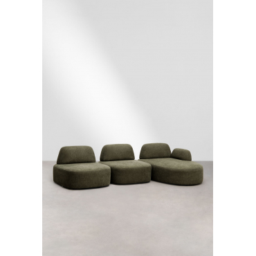 3-piece Right Modular Chaise Longue Sofa Upholstered Giorgia Fabric Army Green - Sklum