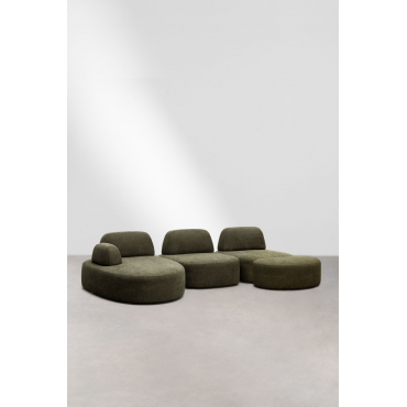 Left Modular 3-piece Chaise Longue Sofa With Upholstered Giorgia Ottoman Fabric Army Green - Sklum