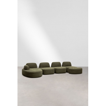 Left Modular Chaise Longue Sofa With 4 Pieces And Upholstered Giorgia Ottoman Fabric Army Green - Sklum