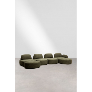 Right 4-piece Modular Chaise Longue Sofa With Upholstered Giorgia Ottoman Fabric Army Green - Sklum