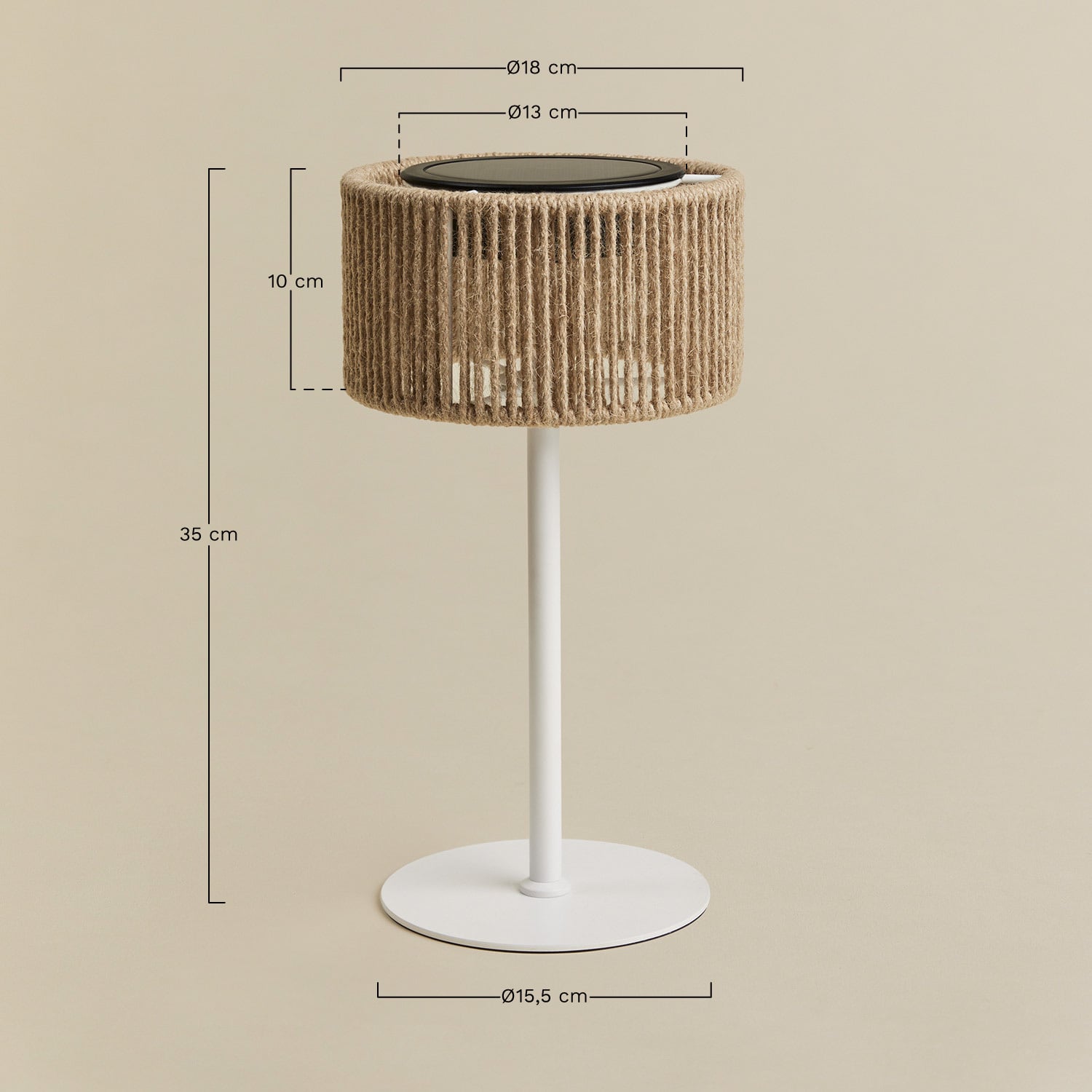 Wireless LED Solar Outdoor Table Lamp in Iron and Braided Rope Krabi, medidas