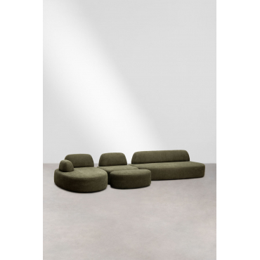 Left 3-piece Modular Chaise Longue Sofa With Corner Module And Upholstered Giorgia Ottoman Fabric Army Green - Sklum