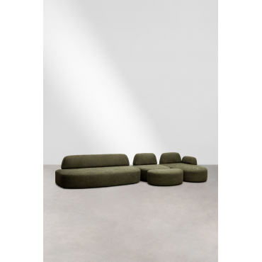 3-piece Right Modular Chaise Longue Sofa With Corner Module And Upholstered Giorgia Ottoman Fabric Army Green - Sklum