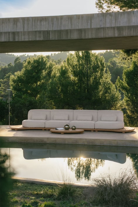 4-piece straight modular garden sofa in acacia wood Gerard