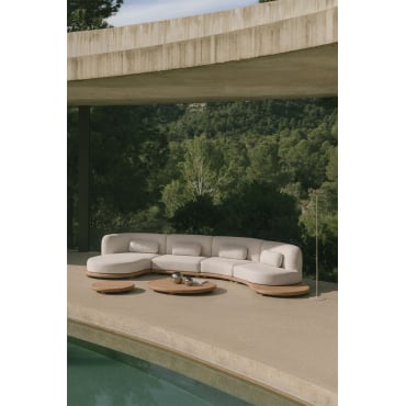 Gerard 4-piece Garden Set With Left Modular Chaise Lounge Sofa And 2 Acacia Wood Coffee Tables Light Brown Acacia - Sklum