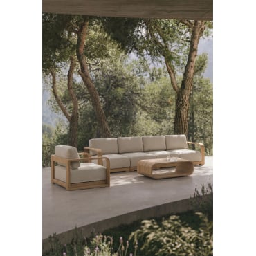 4-piece Modular Garden Sofa Set With Armrests, Armchair, And Coffee Table In Brivori Acacia Wood Light Brown Acacia - Sklum